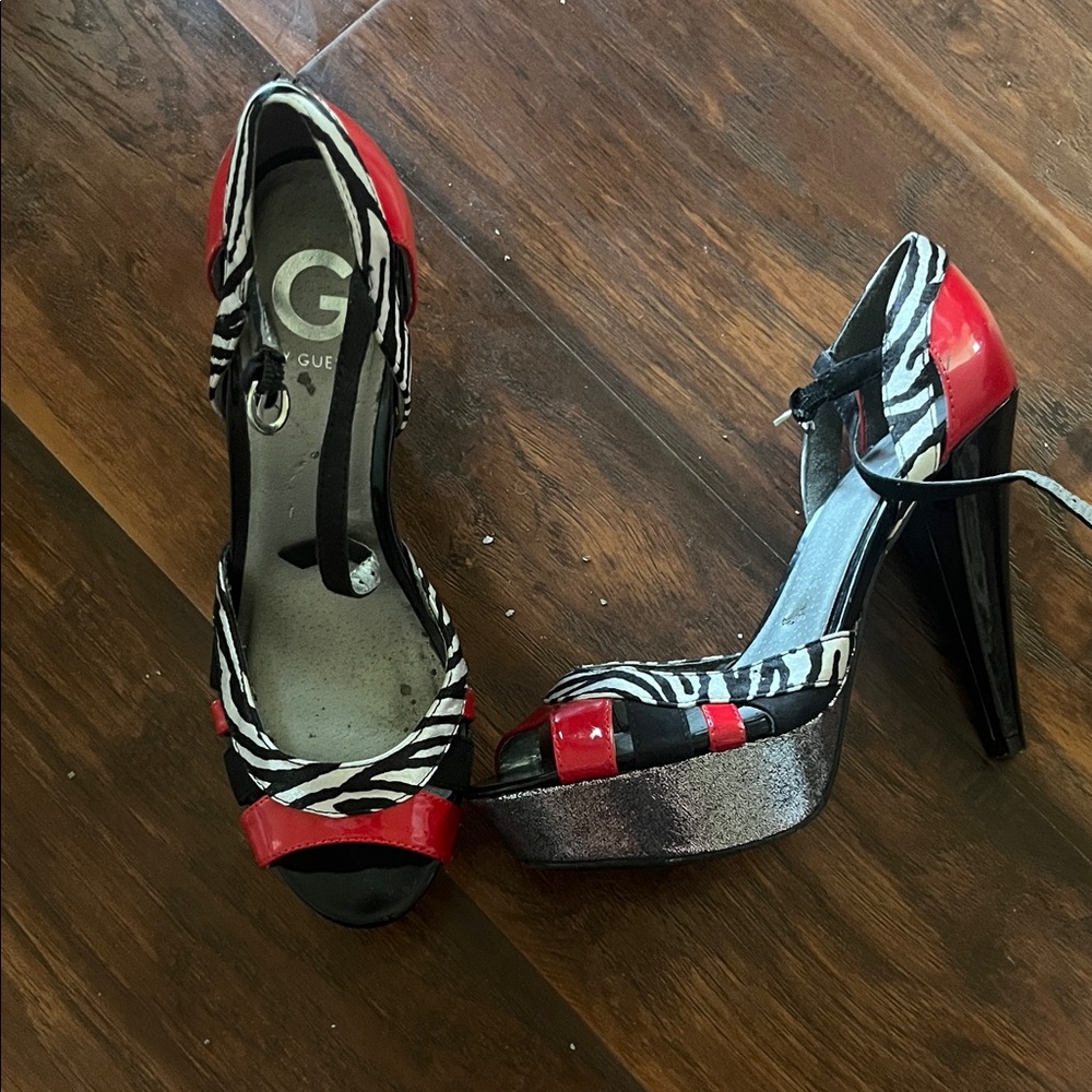 Guess Red and Black Zebra Print Heels